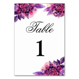 Paarse huwelijks tafelnummers. Waterverf bloemen Kaart