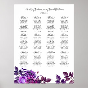 Paarse huwelijks zitplaatskaart afdruk. Violette b Poster