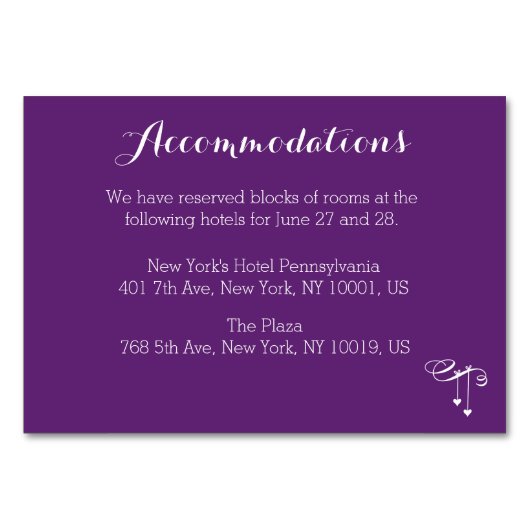 Paarse Huwelijksaccommodatiekaart op maat Kaart (Voorkant)