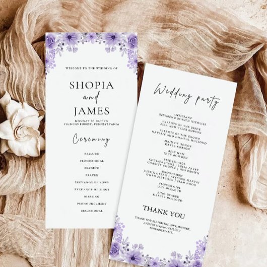 Paarse huwelijksceremonie programma Sjabloon