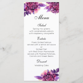 Paarse huwelijksdiner menu. Bloem menu feest