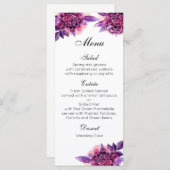 Paarse huwelijksdiner menu. Bloemen menu party (Voorkant / Achterkant)