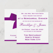 Paarse huwelijksrepetitie diner uitnodigingen met  (Voorkant / Achterkant)