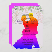 Paarse huwelijksuitnodiging kaart (Voorkant / Achterkant)