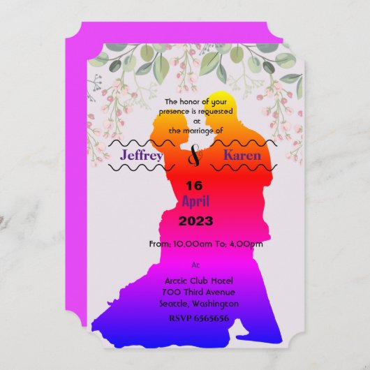 Paarse huwelijksuitnodiging kaart (Voorkant / Achterkant)