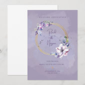 Paarse huwelijksuitnodiging kaart (Voorkant / Achterkant)