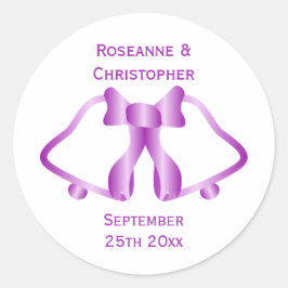 Paarse huwelijksuitnodiging Sticker klokken en lin