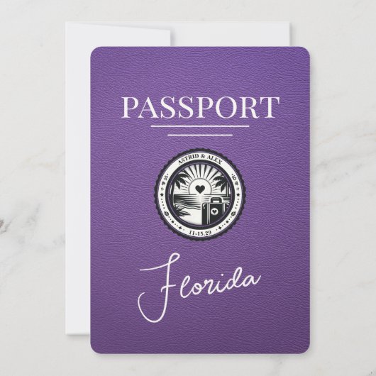 Paarse huwelijksuitnodiging voor Florida Passport Kaart (Achterkant)