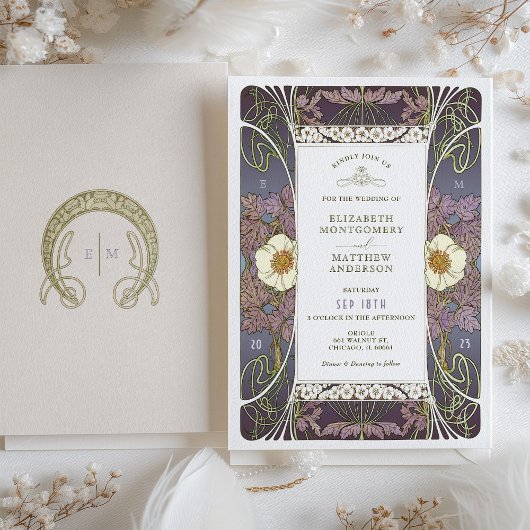  Paarse huwelijksuitnodigingen Art Nouveau Kaart