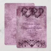  Paarse huwelijksuitnodigingen met dubbele harten Kaart (Voorkant / Achterkant)