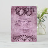  Paarse huwelijksuitnodigingen met dubbele harten Kaart (Staand voorkant)