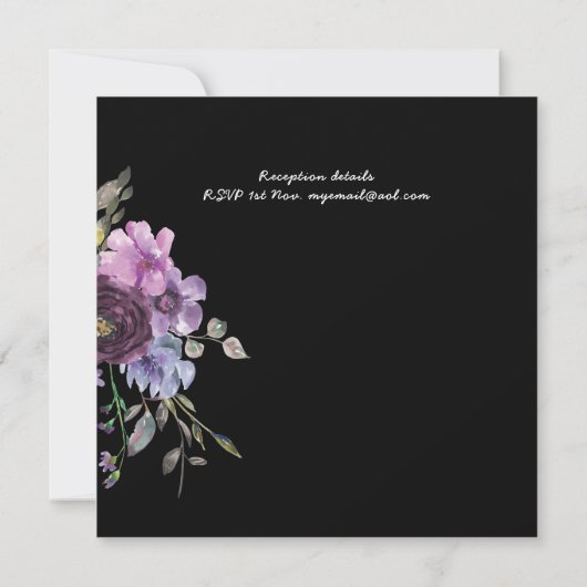 Paarse Huwelijksuitnodigingen Modern Bloemmotief Kaart (Achterkant)