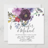 Paarse Huwelijksuitnodigingen Modern Bloemmotief Kaart (Voorkant)