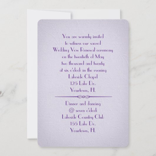 Paarse huwelijksvooverlenging uitnodiging (Achterkant)