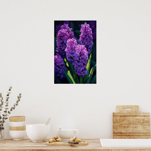 Paarse Hyacint Bloemenkunst Print Poster (Keuken)