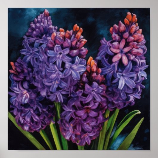 Paarse Hyacint Bloemenkunst Print Poster (Voorkant)