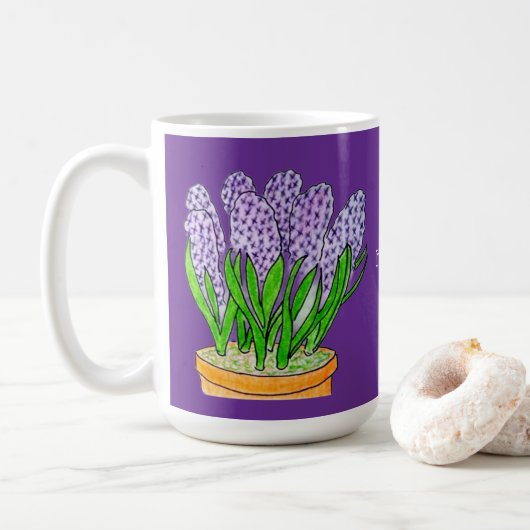 Paarse Hyacinten in Planter Royal Paarse Koffiemok (Met donut)