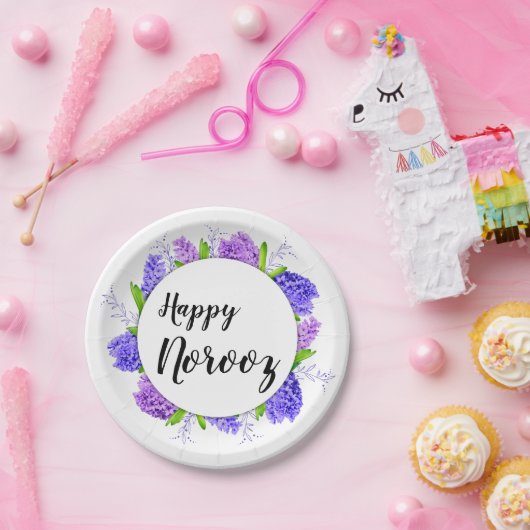 Paarse Hyacinth Wreater Nieuwjaar Happy Norooz Papieren Bordje (Feest)