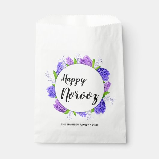 Paarse hyacinth Wreath Happy Norooz nieuwjaar Bedankzakje (Voorkant)