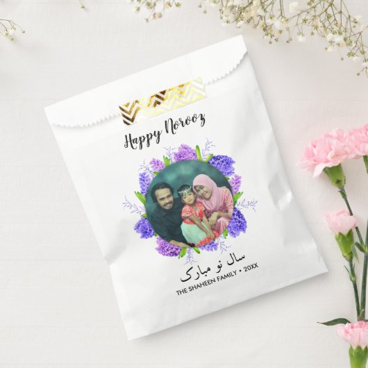 Paarse Hyacinth Wreath Happy Norooz nieuwjaarsfoto Bedankzakje (Gezegeld)