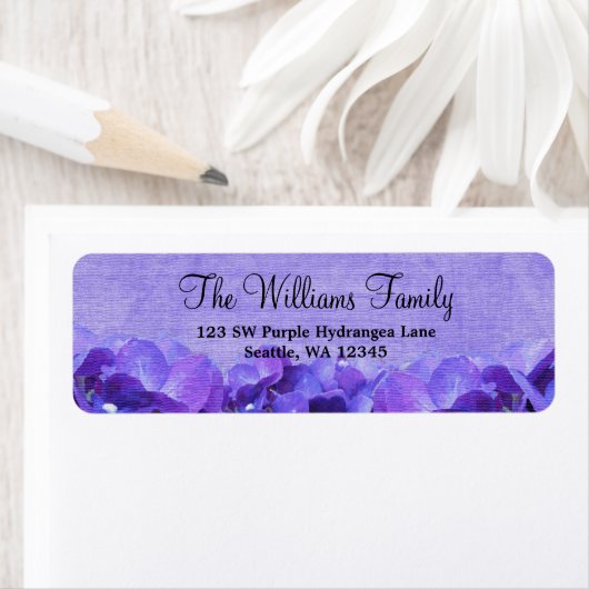Paarse Hydrangea aangepaste adreslabel Etiket (Insitu)