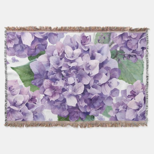 Paarse Hydrangea Aquarel Bloemige Lavendel Bloei Deken (Voorkant)
