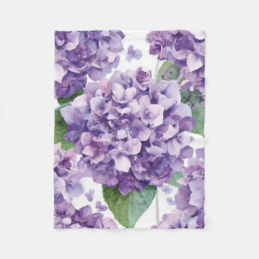 Paarse Hydrangea Aquarel Bloemige Lavendel Bloei Fleece Deken (Voorkant)