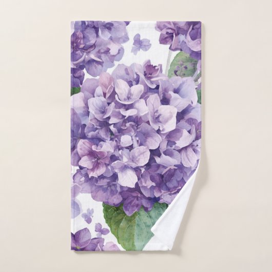 Paarse Hydrangea Aquarel Bloemige Lavendel Bloei Handdoek (Handdoek)