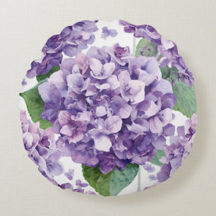 Paarse Hydrangea Aquarel Bloemige Lavendel Bloei Rond Kussen