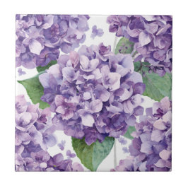 Paarse Hydrangea Aquarel Bloemige Lavendel Bloei Tegeltje