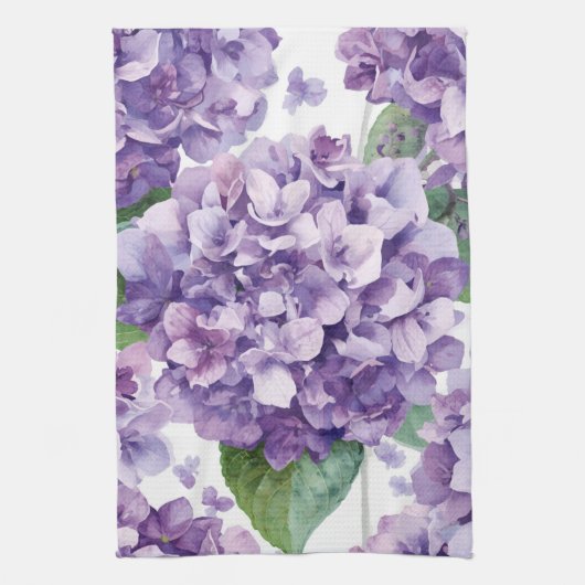 Paarse Hydrangea Aquarel Bloemige Lavendel Bloei  Theedoek (Verticaal)