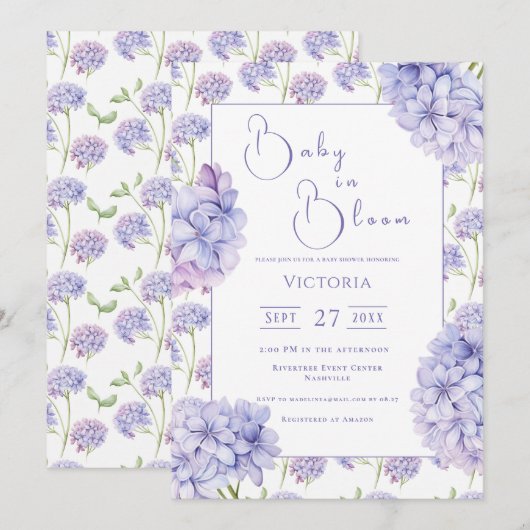 Paarse Hydrangea Baby in Bloom Baby shower Kaart (Voorkant / Achterkant)