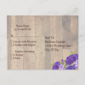 Paarse Hydrangea Barn Wood Wedding RSVP Briefkaart (Achterkant)