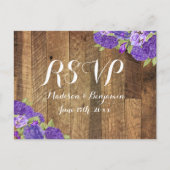 Paarse Hydrangea Barn Wood Wedding RSVP Briefkaart (Voorkant)
