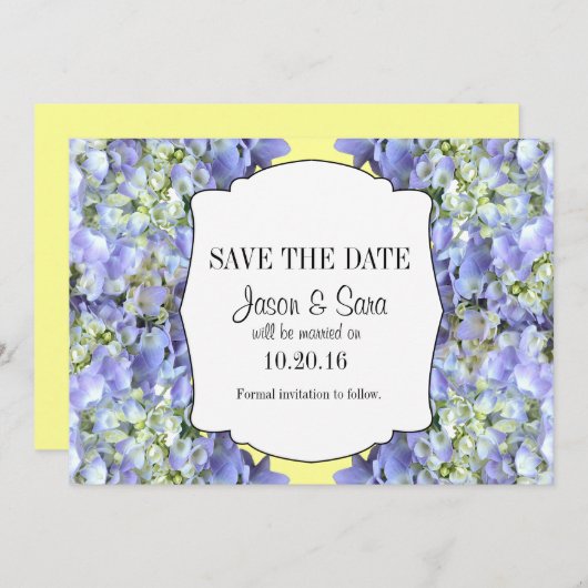 Paarse hydrangea Bewaar de aankondiging van de dat (Voorkant / Achterkant)