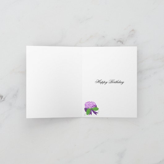 Paarse Hydrangea Birthday Wishes Kaart (Binnen)
