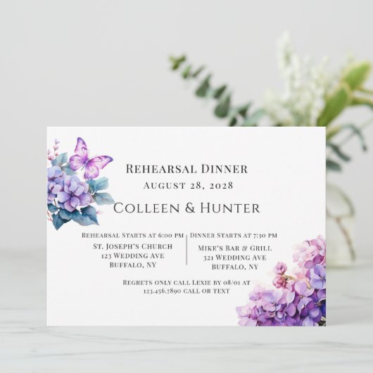 Paarse Hydrangea Bloem Vlinder Proefavondeten Kaart (Staand voorkant)