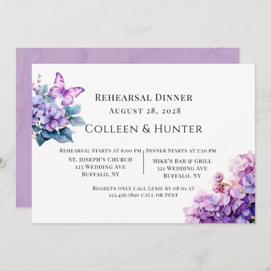 Paarse Hydrangea Bloem Vlinder Proefavondeten Kaart (Voorkant / Achterkant)