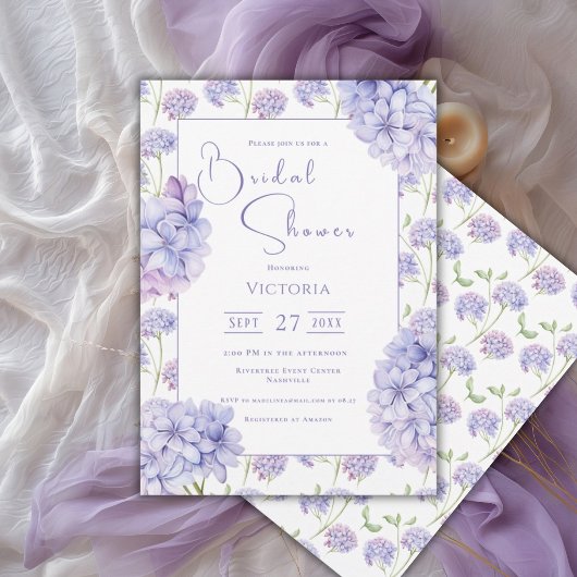 Paarse Hydrangea Bloemen Bruidsdouche Uitnodiging