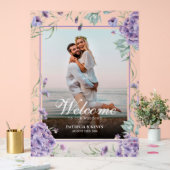 Paarse Hydrangea Bloemen Huwelijk Welkom Foto Acryl Bord (Huwelijk)