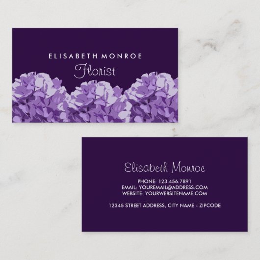 Paarse hydrangea, bloemenbakkerij visitekaartje (Voorkant / Achterkant)