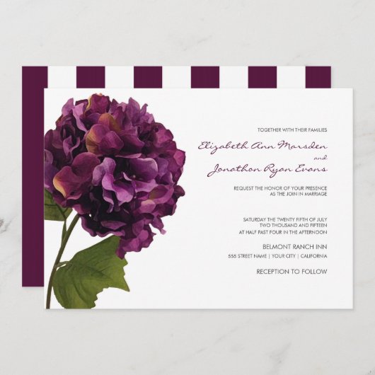 Paarse Hydrangea - bloemenbruiloft uitnodiging (Voorkant / Achterkant)