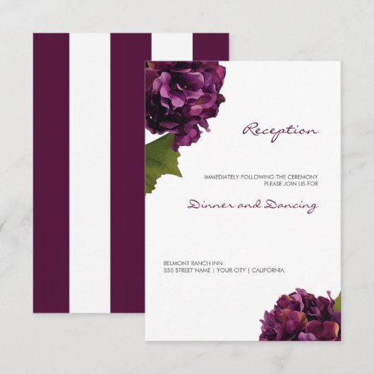 Paarse Hydrangea - bloemenontvangstkaart Informatiekaartje (Voorkant / Achterkant)