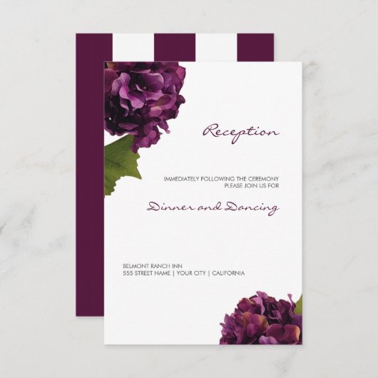 Paarse Hydrangea - bloemige ontvangstkaart Informatiekaartje (Voorkant / Achterkant)