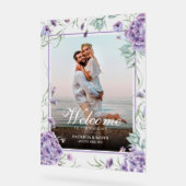 Paarse Hydrangea Bloemige Trouwfoto Welkom Acryl Bord (Hoek)