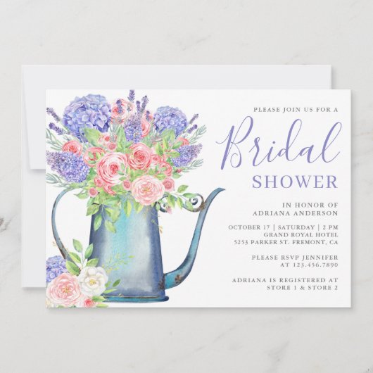 Paarse hydrangea Blush Roses Vrijgezellenfeest Kaart (Voorkant)