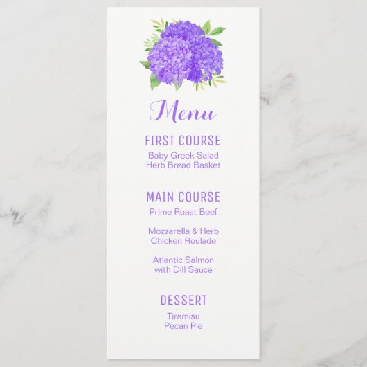 Paarse Hydrangea Boeket Waterverf Bloemenmenu's Menu (Voorkant)