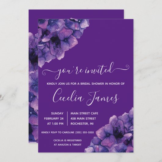 Paarse hydrangea Bridal Shower Kaart (Voorkant / Achterkant)
