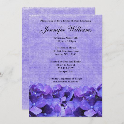 Paarse hydrangea Bridal Shower Kaart (Voorkant / Achterkant)