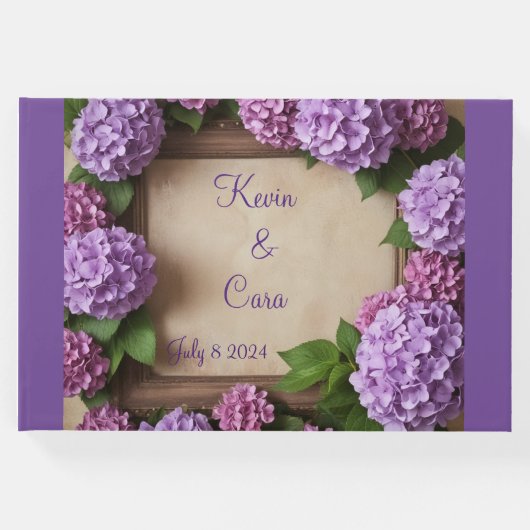 Paarse Hydrangea bruiloft Gastenboek (Voorkant)